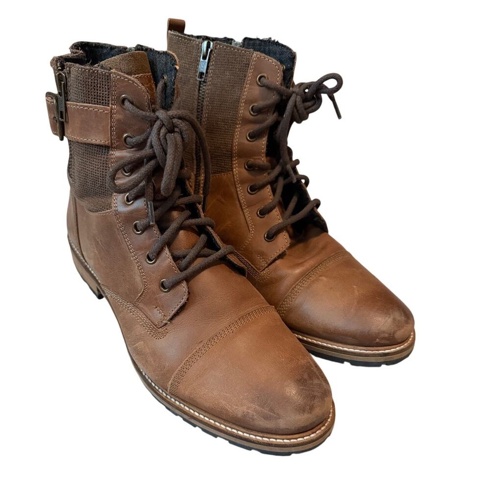 Franco Fortini Nevada Mens Leather Dual Zip Boots Size 10 Brown Moto Combat